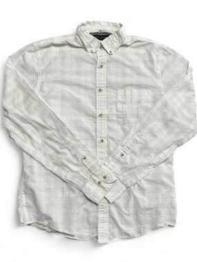 Banana Republic Untucked Fit Button-Down Shirt White Grid Cotton Small